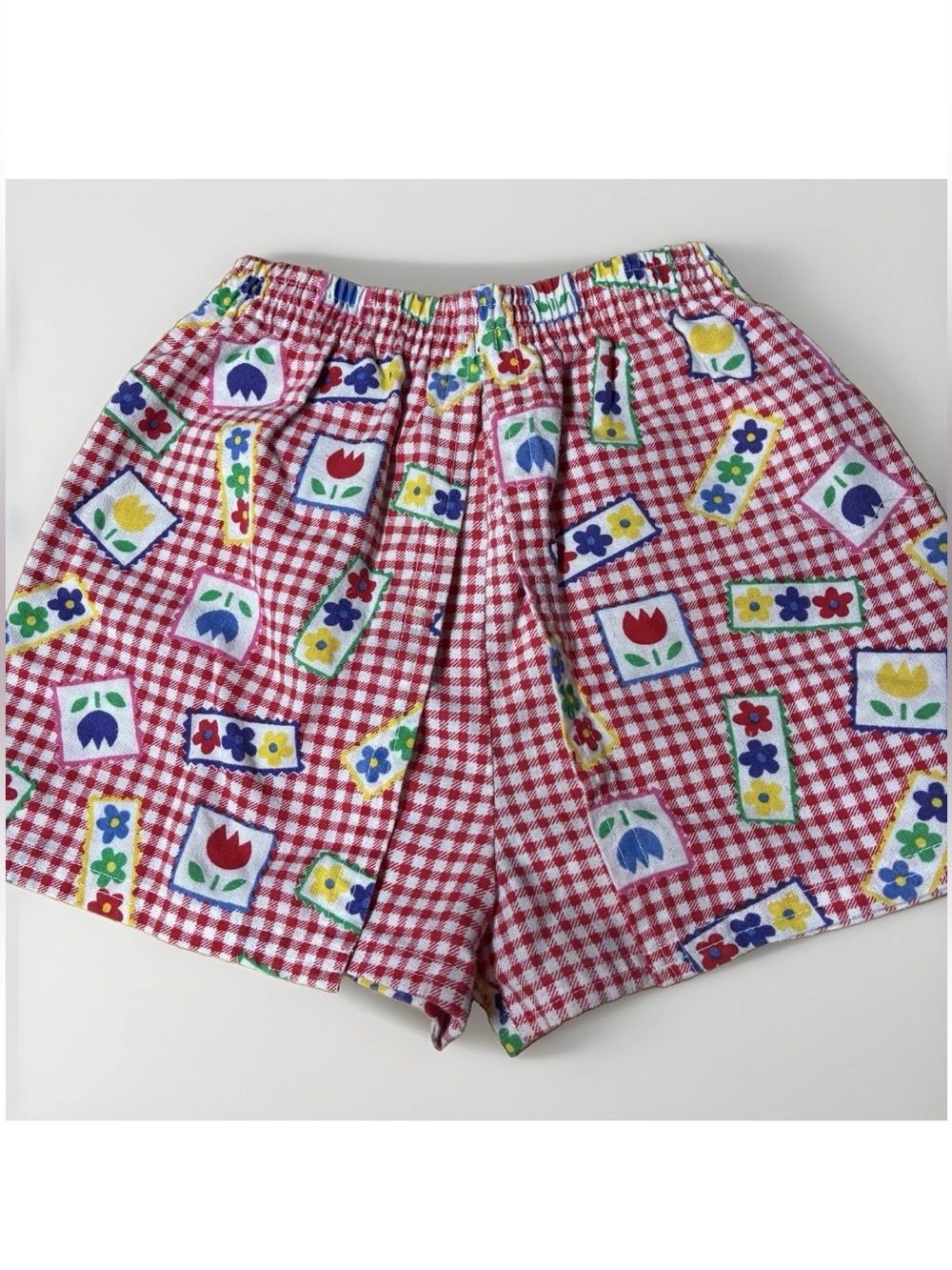Vintage 90s Circo Toddler 4T Gingham Red Floral Shorts Picnic Plaid Skirt Preppy